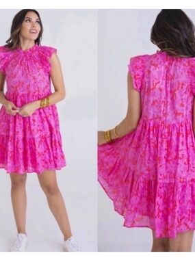 Karlie Hot Pink Floral Tiered Babydoll Dress